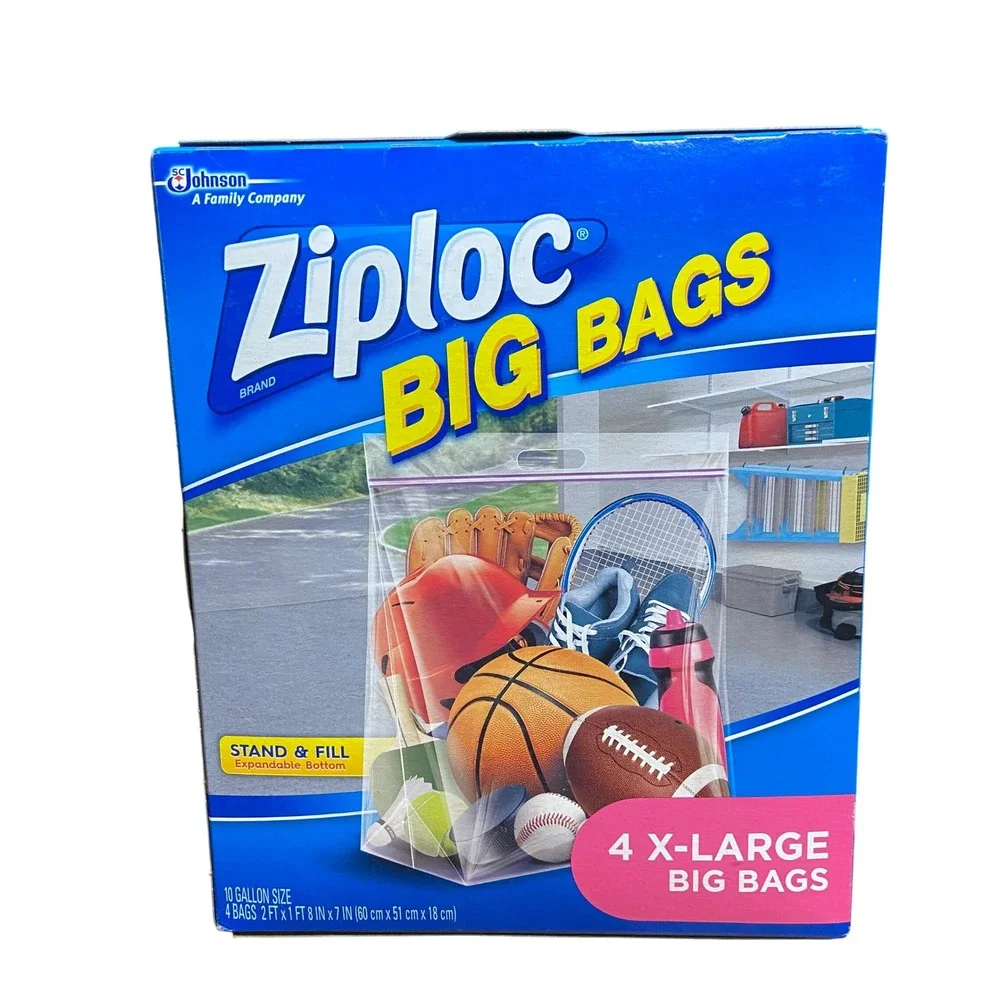 Ziploc Big Bags X-Large 10 Gallon 4‎ Count Stand and Fill Storage Bags 65644 NEW